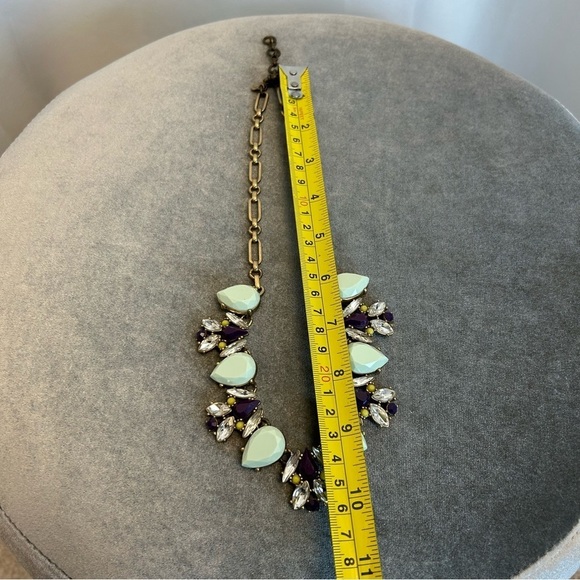 J. Crew Pastel green purple Rhinestone Tear Drop Yellow Statement Necklace - Picture 7 of 9